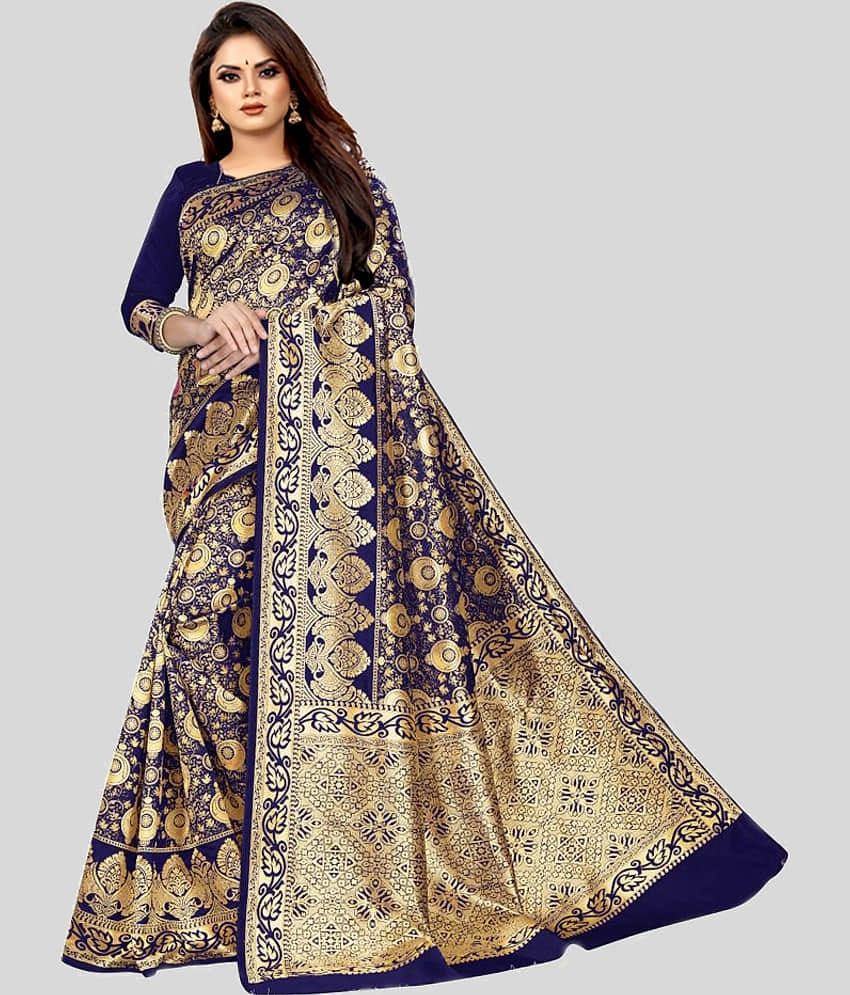 Gazal Fashions Banarasi Silk Embellished Saree With Unstitched Blouse Piece ( Black )