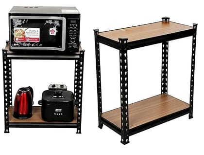 2-Tier Steel Shelving Unit with Wood Shelves