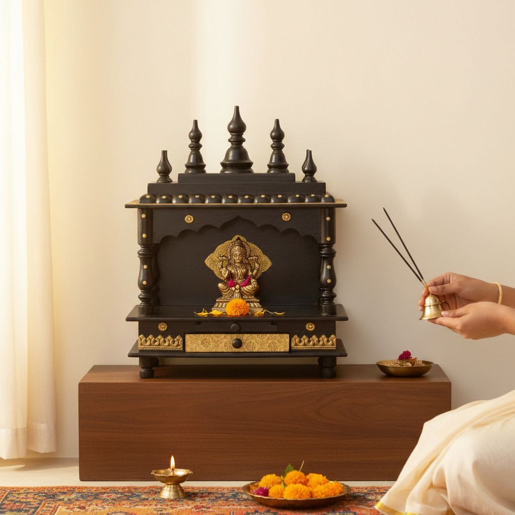 Wood Black Brass Finish Indian Hindu Temple