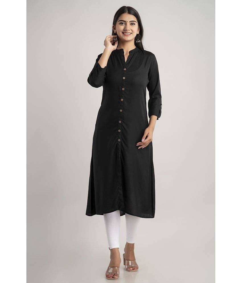 MAUKA - Black Rayon Women's Front Slit Kurti ( Pack of 1 )