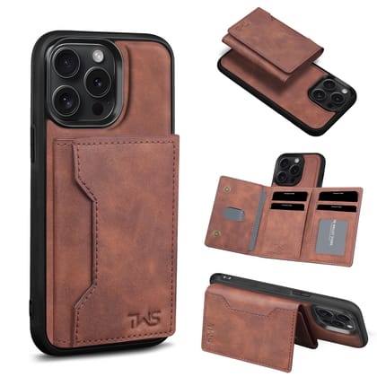 The Wallet Store Premium Leather iPhone Case Cover With Detachable Cardholder - Brown - iPhone 14 Pro