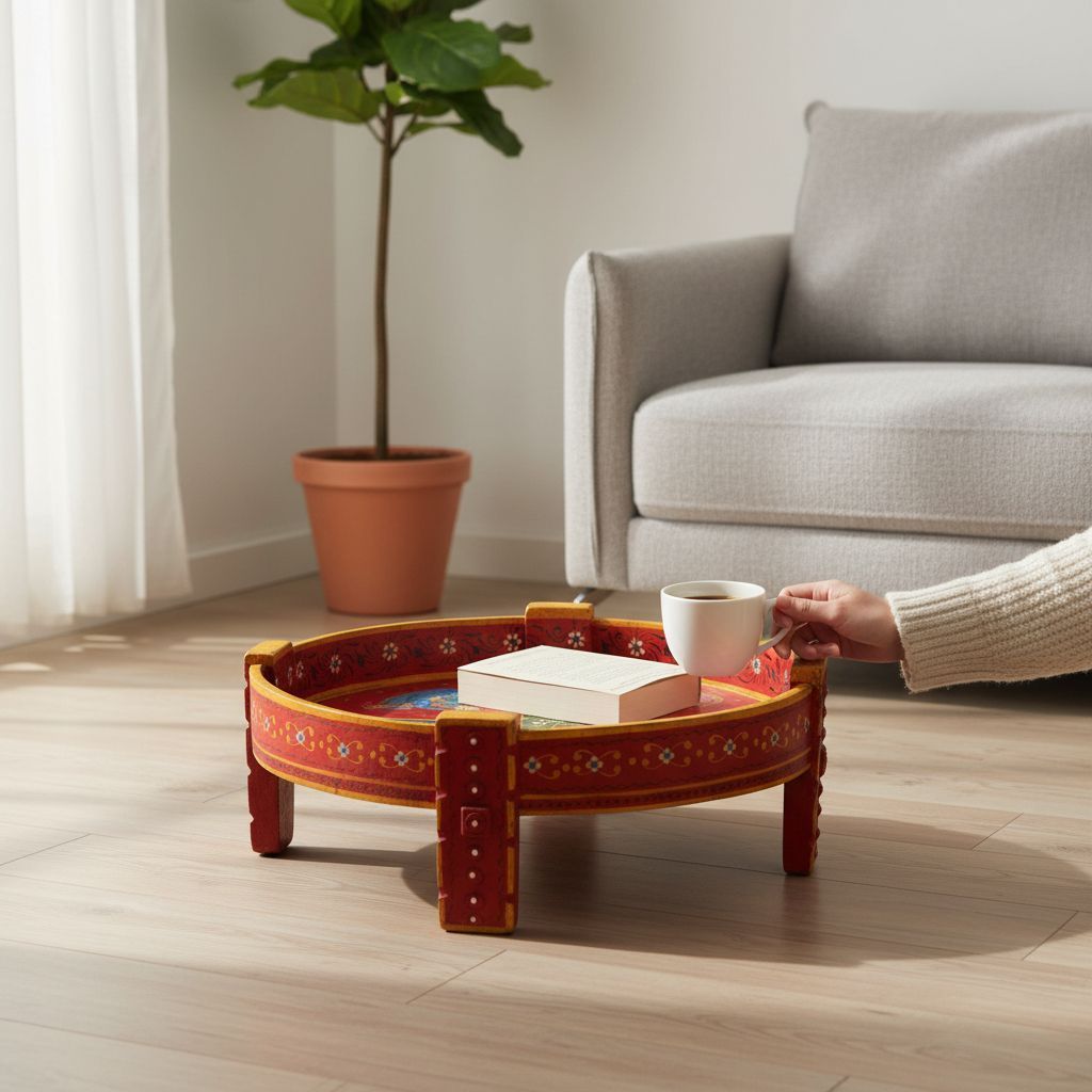 Attractive Indian Wooden Painted Round Side Unique Coffee Table