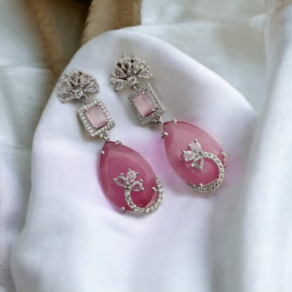Minty Blush Blossom Earrings-Mint Pink / Rhodium