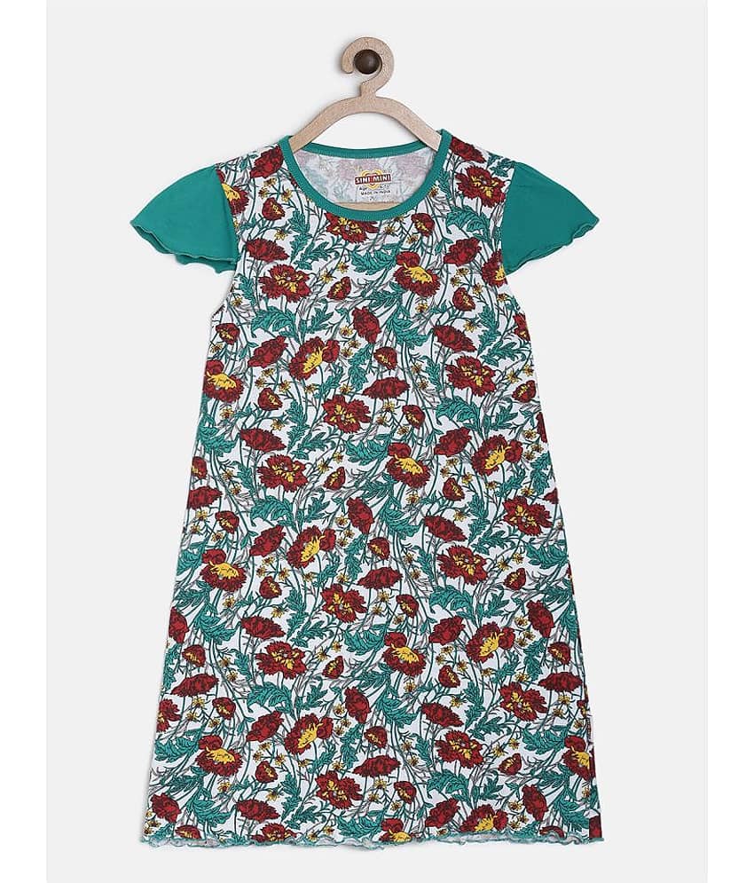 Sinimini 100% Cotton A-line Dress For Girls ( Pack of 1 , Dark Green )