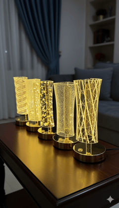 3D Acrylic LED Table Lamp with Gold Base, Decorative Metal Iron Cordless Table Lamp, Touch Control Night Light for Bedroom, Living Room, Home Decor (Random Design)