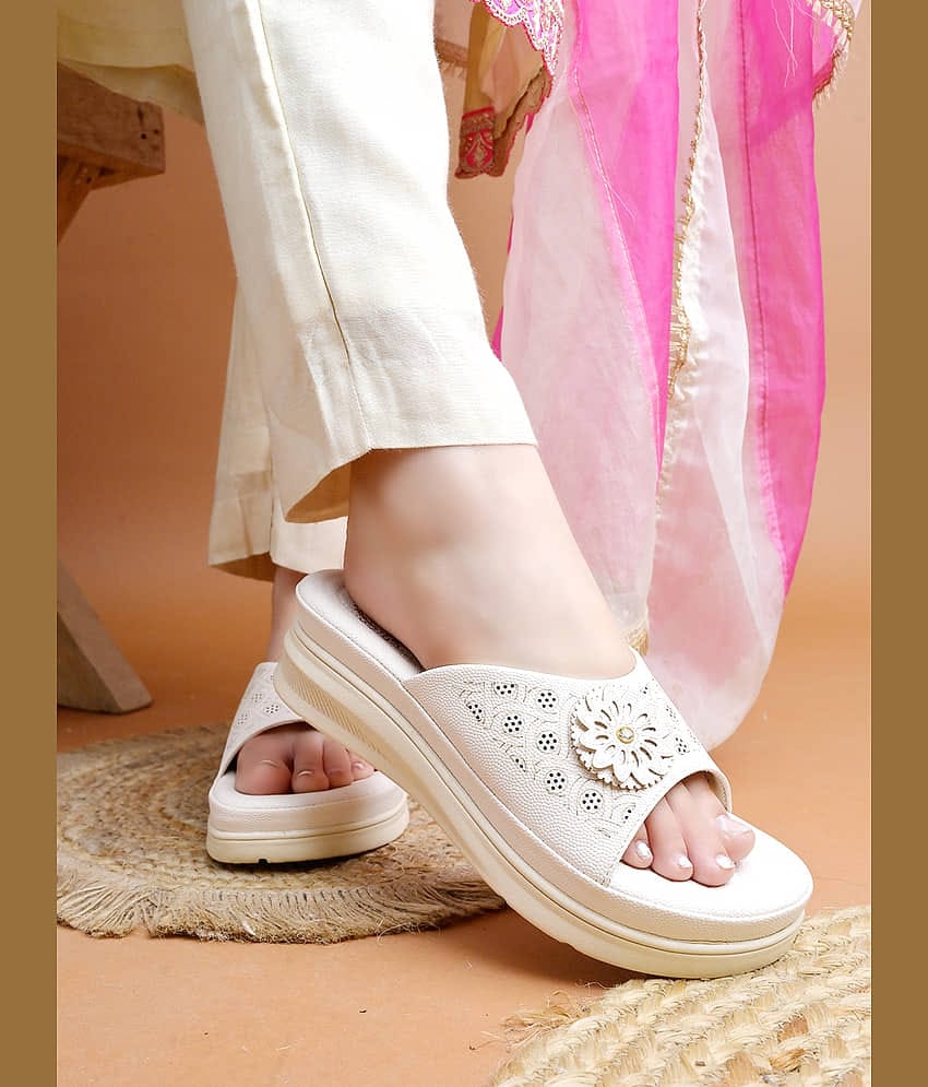 Shoetopia Cream Women's Slip On Heels