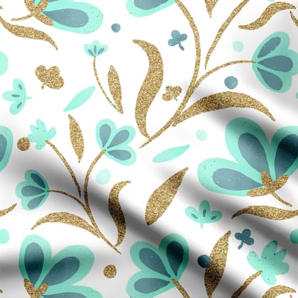 Modern bloom mint and gold Print Fabric-Cotton