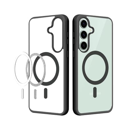 Magfit Cover for Samsung Galaxy S23 FE (5G) | Mag-Safe Wireless Charging | Designed with Magnetic Lock Shockproof Phone Bumper Transparent Back Case Cover (Black)