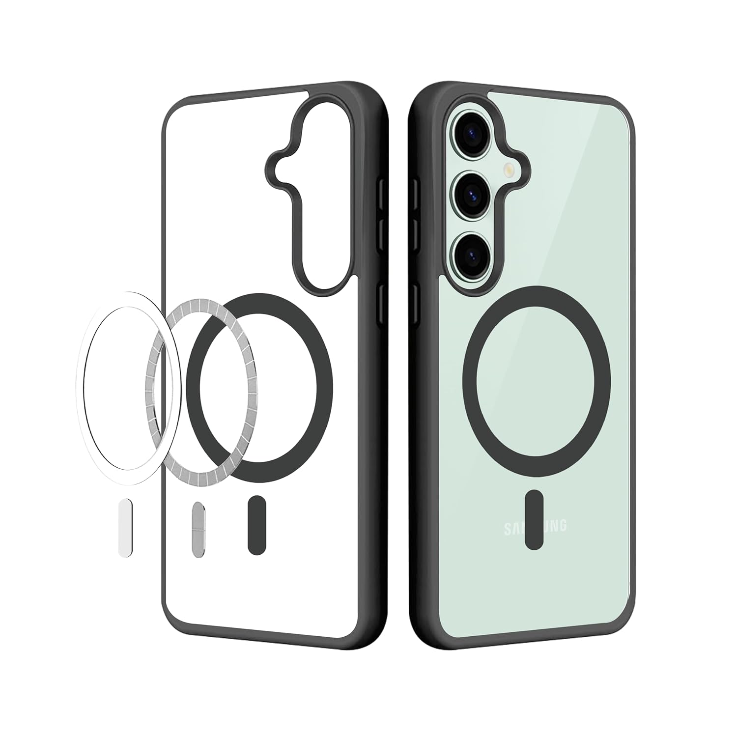 Magfit Cover for Samsung Galaxy S23 FE (5G) | Mag-Safe Wireless Charging | Designed with Magnetic Lock Shockproof Phone Bumper Transparent Back Case Cover (Black)