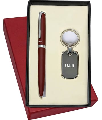 UJJi 2in1 Set in Matte Finish Brown Colour Ball Point Pen and Keychain