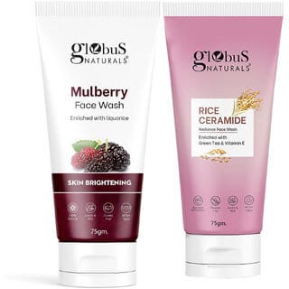Globus Naturals Skin Lightening Face Wash Combo- Mulberry Face Wash & Rice Ceramide Face Wash, 75gm