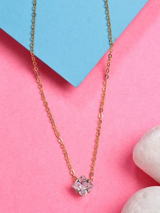 NVR Women's Gold-Plated Artificial Stones Pendant with Chain-Onesize / Gold / Alloy