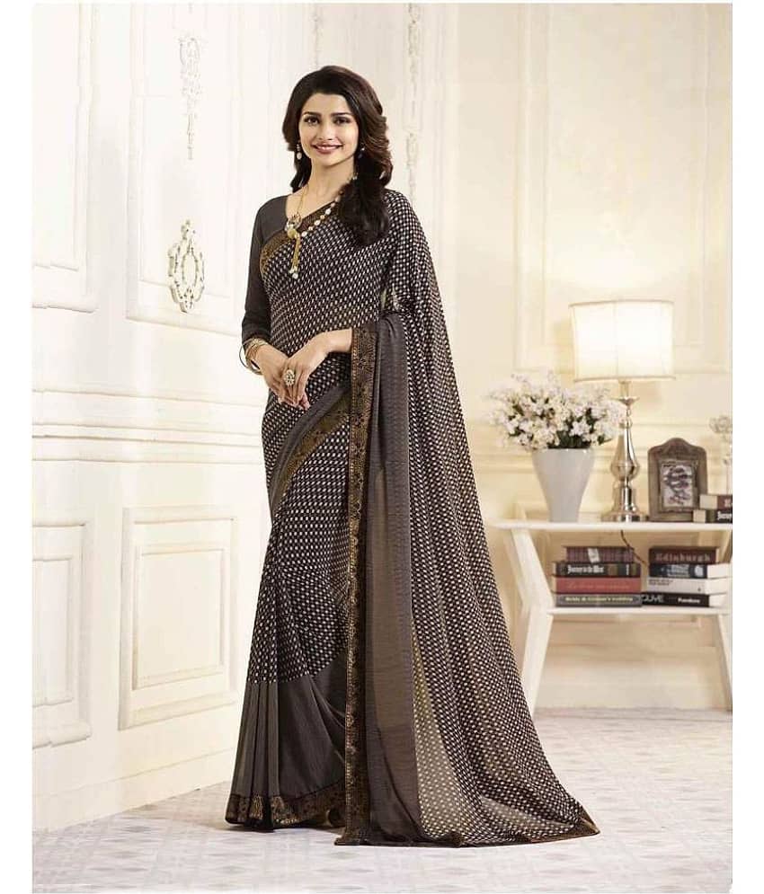 Gazal Fashions Georgette Printed Saree With Unstitched Blouse Piece ( Multicolor )