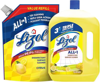 Lizol Disinfectant Surface & Floor Cleaner Liquid - Combo Citrus, 1.8 L + 2 L (Pack of 2)