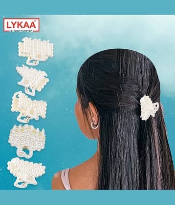 Lykaa Stylish Fancy White Pearl Hair Claw Fashionable Clip Clutcher Hair For Women & Girls 5Pcs