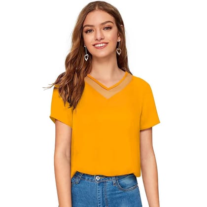 Women's Polyester, Knitting Western Wear T Shirt S (Yellow)