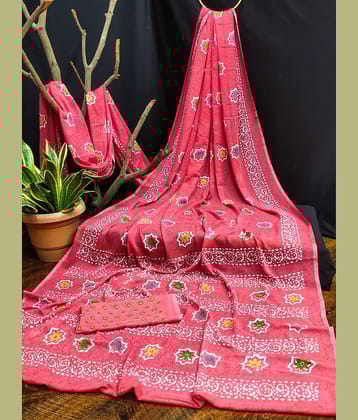 Kanooda Prints Georgette Printed Saree With Unstitched Blouse Piece ( Pink )