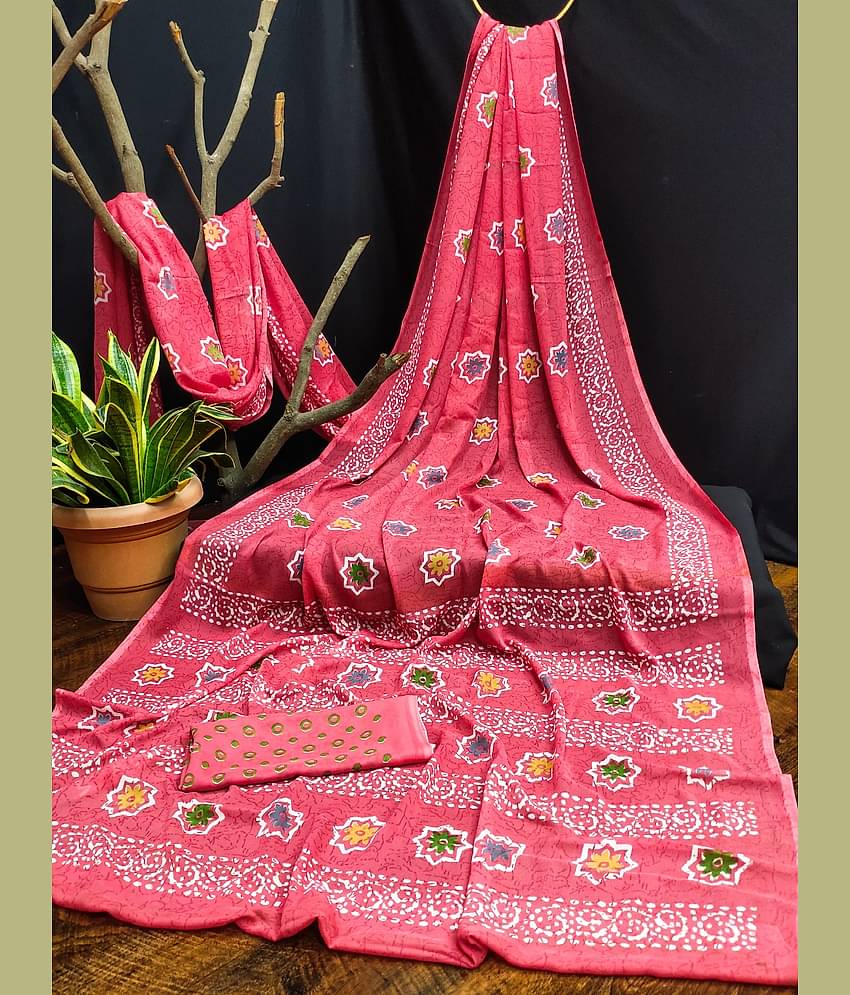 Kanooda Prints Georgette Printed Saree With Unstitched Blouse Piece ( Pink )