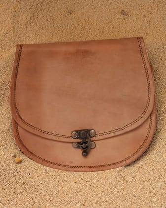 Pure Leather Brown Round Satchel Bag