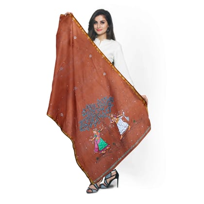 Handpainted Sangini Pattachitra Soft Cotton Silk Dupatta