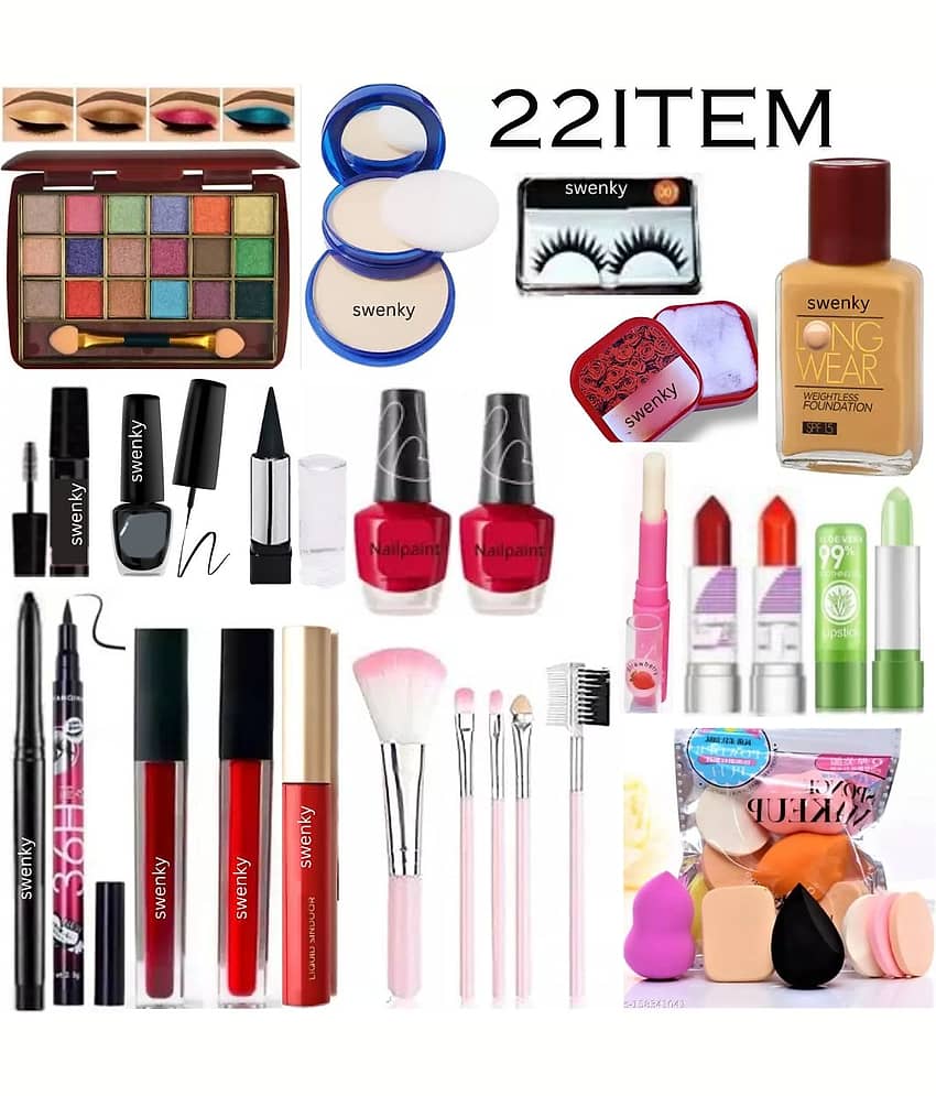 Swenky Glam Look Makeup Kit Complete Face, Nail & Lip Set (Pack of 21)