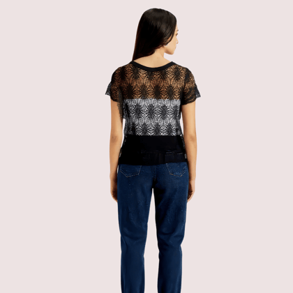 Stylish Black Sheer Floral Lace Top for Women