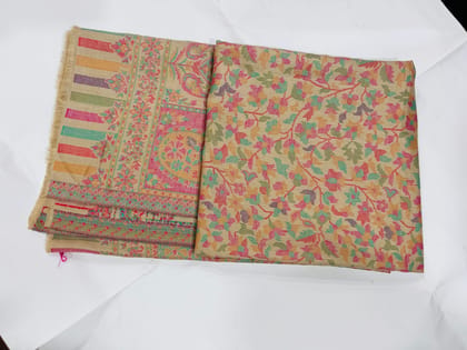 Elegant Kashmiri Shawl for Women � Soft Wool Blend with Golden Base & Multicolour Floral Weave | Traditional Ethnic Wrap & Stole Elegant Kashmiri Shawl for Women � Soft Wool Blend with Golden Base & Multicolour Floral Weave | Traditional Ethnic Wrap & Stole