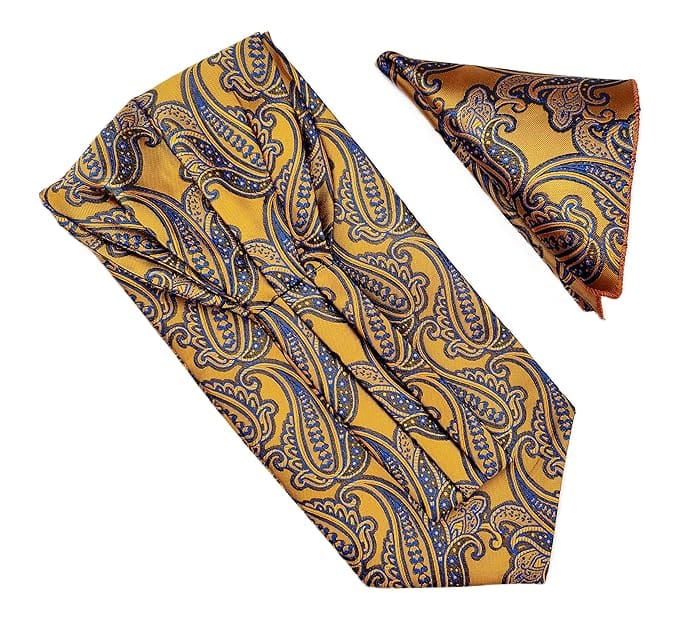 VOICI France Men's Self-Design Cravat Ascot NeckTie for Men Free Size Microfiber Fabric (Mustard Blue)-N/A