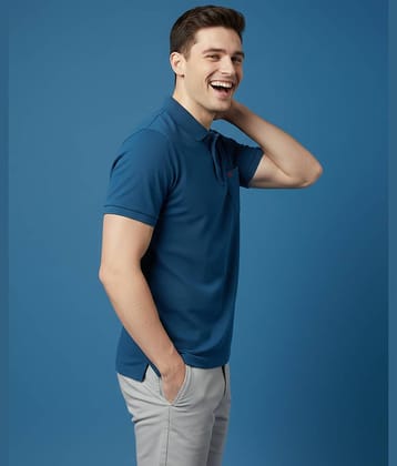 Hiflyers Men Cotton Blend Regular Fit Solid Polo T Shirt ( BLue )