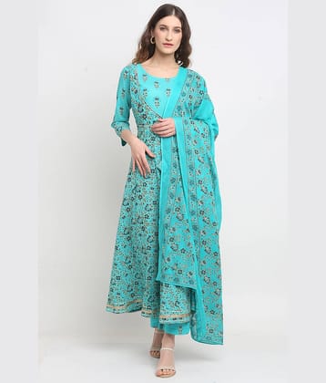 Rajnandini - Green Anarkali Cotton Women's Stitched Salwar Suit ( Pack of 1 )