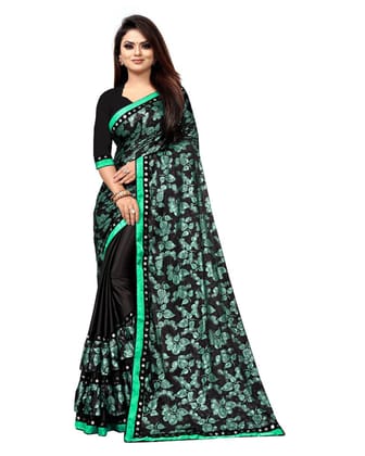 Generic Women's Lycra Blend Saree with Blouse (Green, 5 - 6 Mtrs)