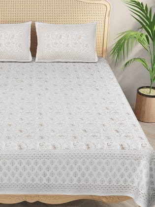 Double King Bedsheet with 2 Pillow Covers with Gold print-4-Gold / Double King (90X108 Inches) / Fitted : 70*78*6 inches