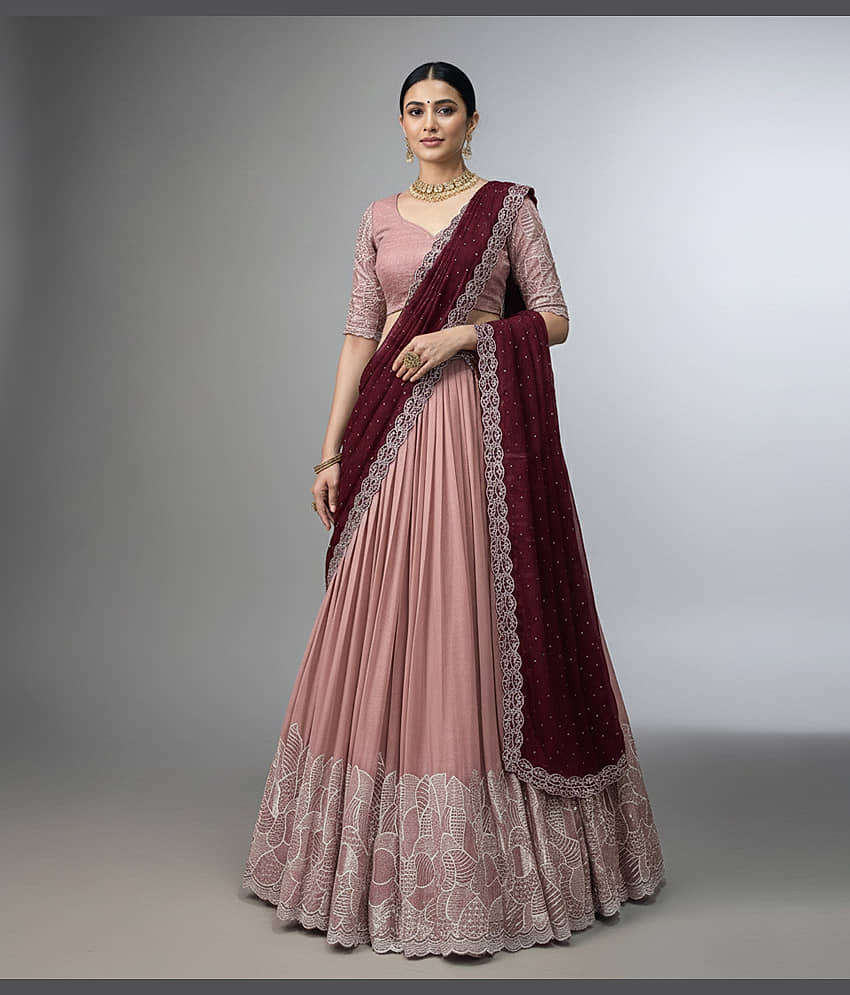 Aika Women Chiffon Flared Semi Stitched Lehenga Choli ( Peach )