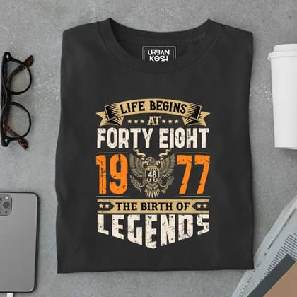 Life Begins at 48, The Birth of Legends Premium Unisex Birthday T-shirt-Black / S