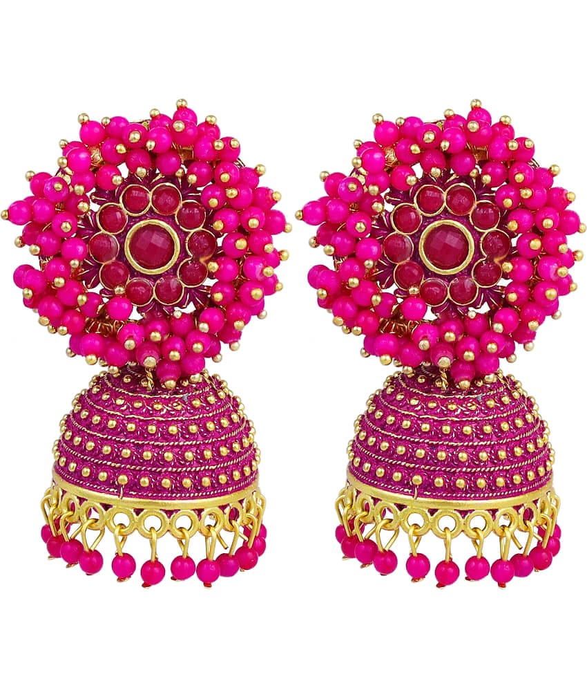 FASHION FRILL - Pink Jhumki Earrings ( Pack of 1 )