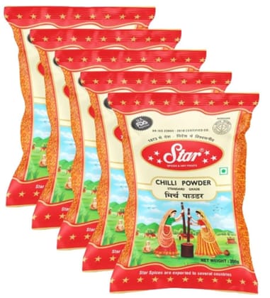 Star Spices Chilli Powder (Laal Mirch), 200 gm - Pack of 5