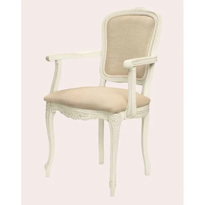 Sahaj Hast Stylish Carver Chair with Neutral Linen Upholstery  Rococo Design