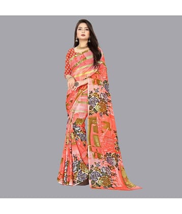 ANAND SAREES Georgette Printed Saree With Unstitched Blouse Piece ( Orange )