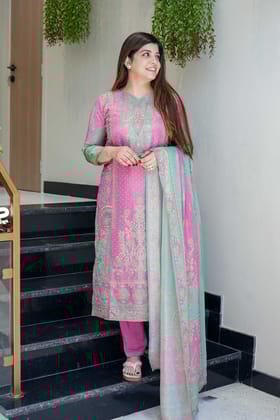 Rehnam Pink Floral Embroidered Suit Set-L