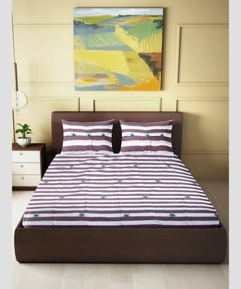 Bedspread Cotton Maroon White Line Floral 90X100