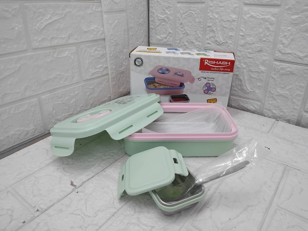 Steel Spinner Lunch Box with Spoon - Airtight Food Container
