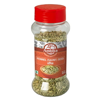 Ambika Fennel Seed (Saunf) 100 grams | Whole Fennel Seed | Natural Sortex Cleaned Saunf Seed | Free From Artificial Color, Flavor and Preservatives, (Bottle)