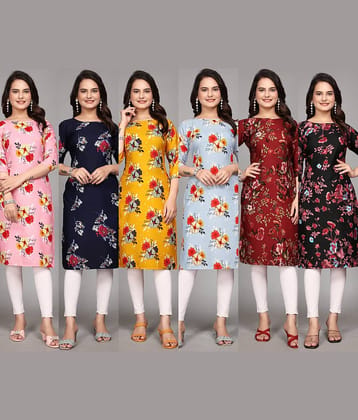 KALAVRITTA Pack of 6 Crepe Printed Straight Women's Kurti - ( Multicoloured )