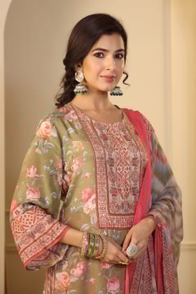 Nayab Behroze Viscose Crepe Silk Kurta Set with Dupatta-XXL / Green / Green