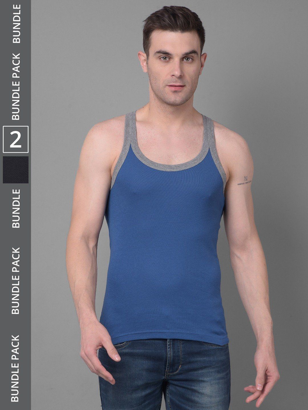 Men's Assorted Pack of 2 Solid Combed Cotton Racerback Styled Gym Vest