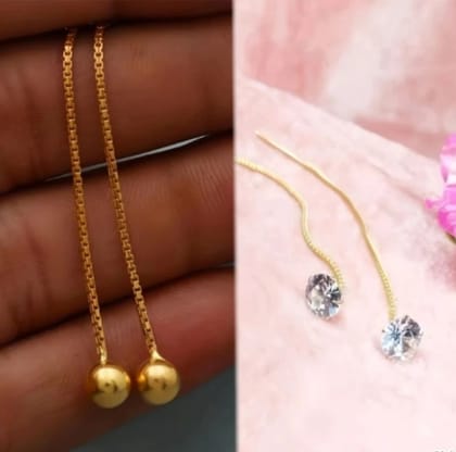 Fashion Hanging White Nug Sui Dhaga Earring for Women And Girls Pack of 2