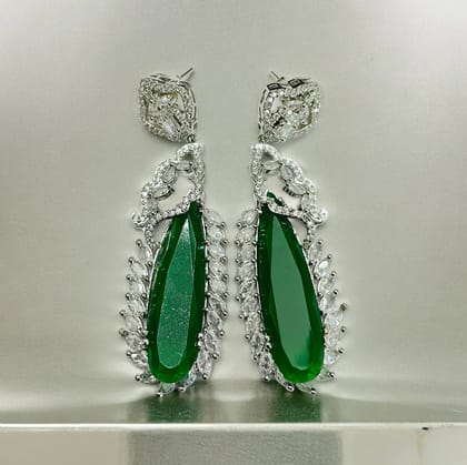 Verdant Luxe Danglers Earrings-Green / Rhodium / Free Size
