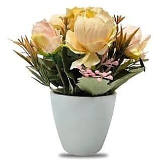 De Gardenia Artificial Plants - 22 cm Small Fake Plant with Multicolor Flowers | Decorative Item for Home Office Desk Bathroom | Black Pot Included | Table Top Plant