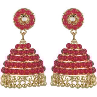 Red Ruby Crystal Jhumki Red Circle Top Earrings Golden  Red Brass  Copper Earrings for Women's Fashion Jewelry