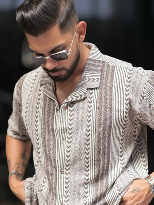 Tribal Brown Knitted Shirt-S / Brown
